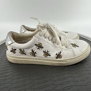 Boden Hollie Bumble Bee Lace Up Trainers, Silver/White Tennis Shoes Sz38 US 7.5
